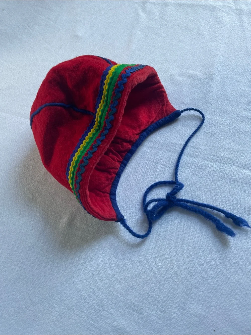 VINTAGE HANDMADE WOOL Bonnet Red Scandinavian Hat Cap Winter Toddler